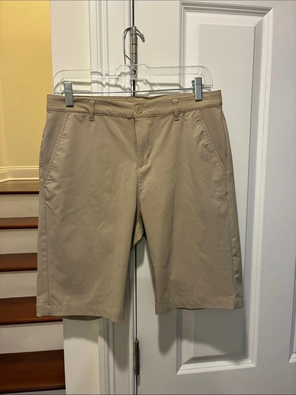 adidas boy’s beige golf performance Flat Front Shorts